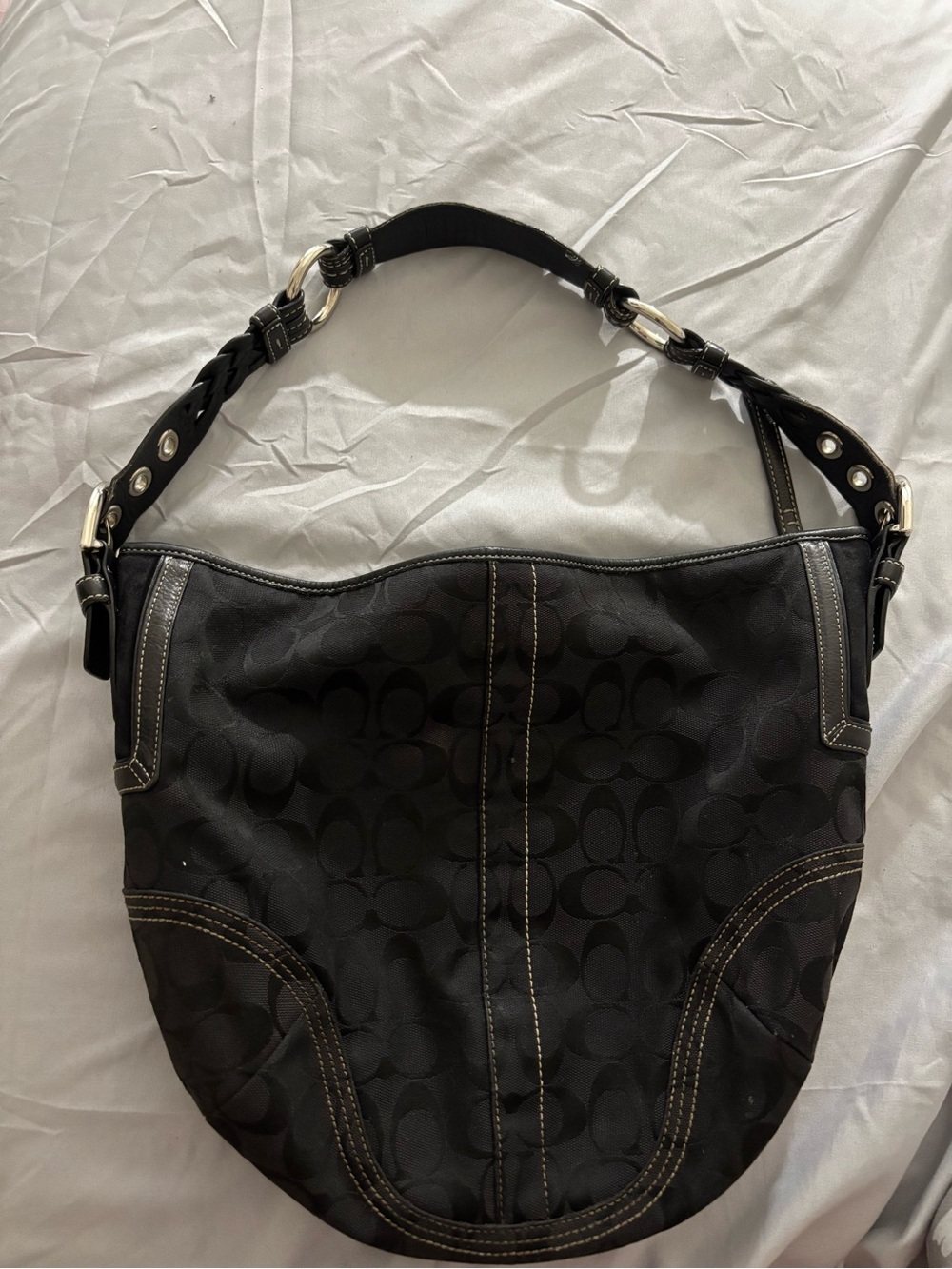 Coach Black Signature Hobo Shoulder Bag